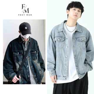 Áo khoác Bò Nam nữ Form Rộng Unisex Cổ Bẻ Cài Khuy Áo Khoác Jean Jacket Chất Liệu Denim Màu WASH RETRO FOXYMAN