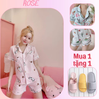 Đồ bộ pijama dễ thương Cộc Tay Quần Đùi Chất Liệu Lụa Thoáng Mát Họa Tiết Dễ Thương