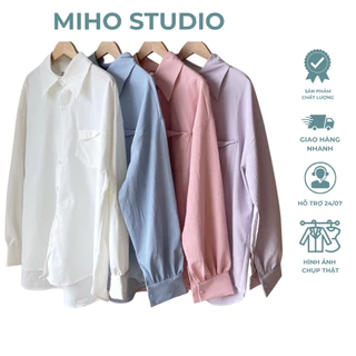 Áo sơ mi đũi buộc nơ sau lưng form rộng Miho Studio