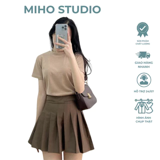 Áo len gân cộc tay cổ 2 phân basic Miho studio