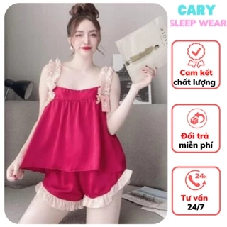 Đồ ngủ sexy nữ, bộ ngủ 2 dây phi lụa mặc nhà gợi cảm CARY