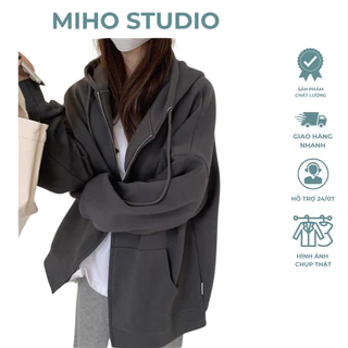 Áo khoác hoodie zip nỉ hàn dáng rộng Miho Studio