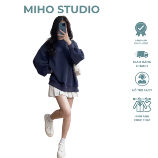 Áo sweater nỉ hàn cổ tròn mềm mịn, siêu ấm mềm mịn Miho Studio
