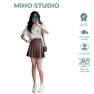 Áo sơ mi voan tơ cộc tay xẻ tà lưng Miho Studio