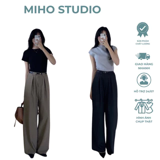 Quần vải dáng rộng hàn quốc vải trượt dày Miho Studio