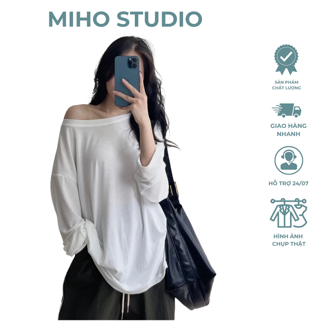 Áo thun len mông dài tay dáng rộng bò Miho Studio