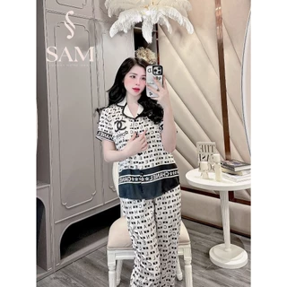 Bộ pijama nữ SAM quần dài chất liệu lụa luxury họa tiết chữ