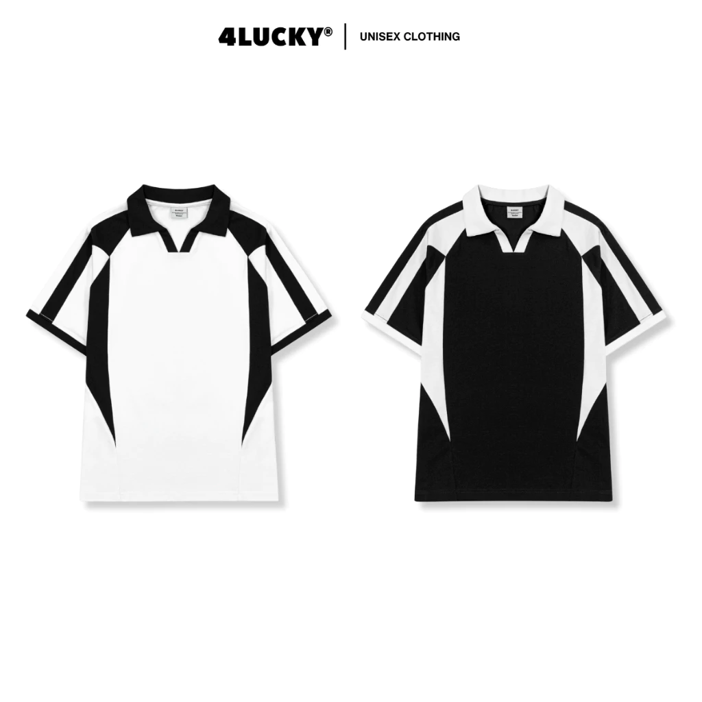 Áo Thun Polo Phối Màu Unisex Nam Nữ 4Lucky 6304 , Tay Lỡ Ngắn Form Rộng Vải Dày Dặn Trẻ Trung Local Brand