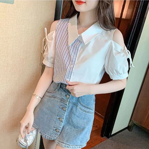 Áo Sơmi Lụa Cao Cấp Hở Vai Phong Cách Hàn Quốc Siêu Xinh M17
