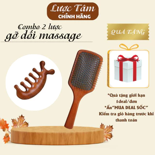 Combo 2 lược gỡ rối massage Đàn Hương và lược gỗ Anh Đào thư giãn thoải mái