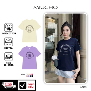 Áo thun nữ form vừa regular ARD557  Miucho cotton cổ tròn in typography