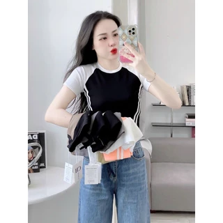 Áo thun cổ tròn dáng thể thao croptop, tay ngắn - CH Design