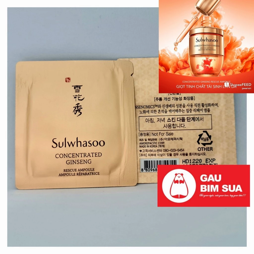 (T10.25)Tinh chất nhân sâm cô đặc giải cứu tức thì Sulwhasoo Concentrated Ginseng Rescue Ampoule