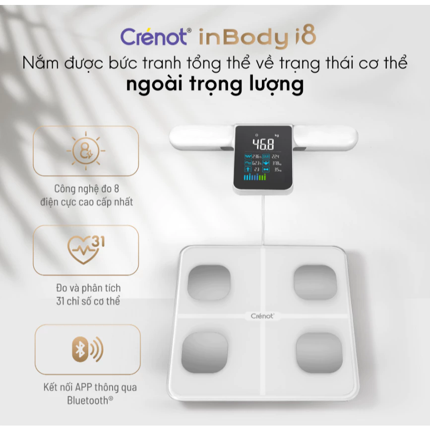 Cân sức Khoẻ điện tử thông minh Crenot inBody i8 cao cấp phân tích 31 chỉ số cơ thể inBody mini -  Bảo Hành 12 Tháng
