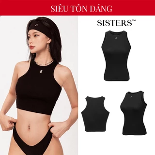 Áo ba lỗ nữ sát nách SISTERS cổ tròn kiểu ôm body dáng dài & ngắn màu đen siêu tôn dáng Burnice SIS-CLUB I SS2-T9