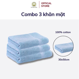 Bộ 3 Khăn Mặt 30x50cm THAI BINH TOWEL Cotton 100% Mềm Mại Siêu Thấm Hút Không Xù Bông