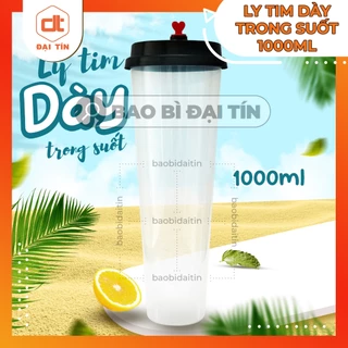 SET 50 Ly/Cốc Tim Dày Trong Suốt 1000ml/ 1 Lít, Ly Tim Dày 1 Lít KÈM NẮP