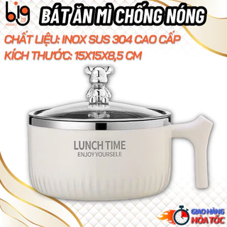 Bát ăn mì chống nóng cao cấp, tô ăn mì bằng thép không gỉ có nắp đậy gấu dễ thương sang trọng hiện đại tiện dụng