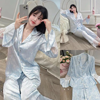 BỘ PYJAMA LỤA DÀI PHỐI REN QUẢNG CHÂU CAO CẤP MÃ 2024-185