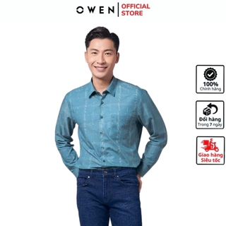 Áo sơ mi dài tay nam OWEN AR220923DT somi công sở vải sợi tre cao cấp màu kẻ caro lớn xanh trắng dáng regular fit có túi