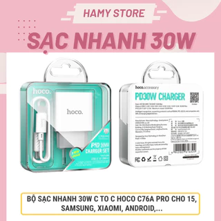 Bộ củ cáp xạc nhanh 30W HÃNH Hoco C76Pro đầu cáp Type -C To Type -C và Type -C to Lai ning cho táo , Samsung, Xiaomi...