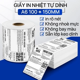 Giấy In Nhiệt Tự Dính Dạng Tập 500 Tờ A6 100x150, có sẵn lớp keo dính sẵn dùng cho máy in nhiệt