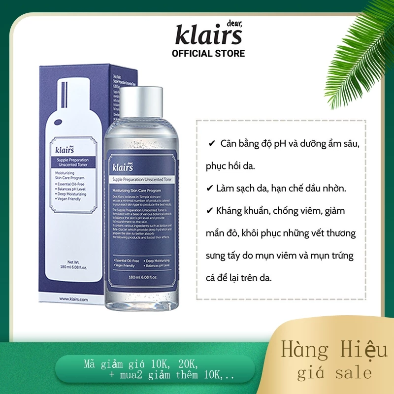 Nước Hoa Hồng Klairs Supple Preparation Unscented Toner 180ml