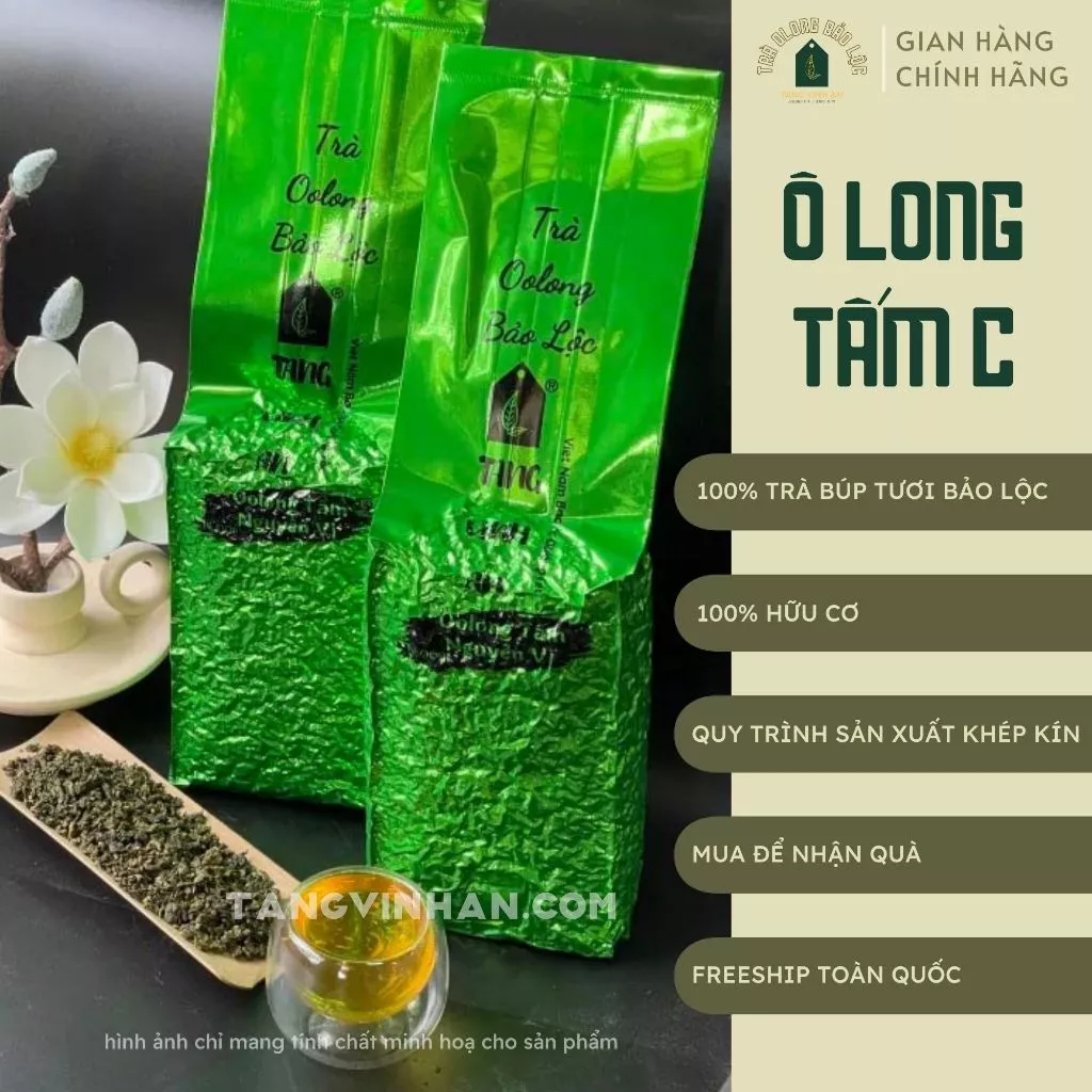 Trà Ô long (Trà  Olong) Tấm C Nguyên Vị dùng pha trà sữa đậm vị, trà trái cây (1Kg) - Trà Ô long Bảo Lộc