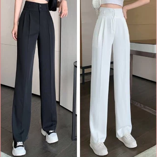 Quần ống rộng nữ cạp cao 2 cúc siêu tôn dáng, quần culottes ống rộng lưng cao vải tuyết mưa