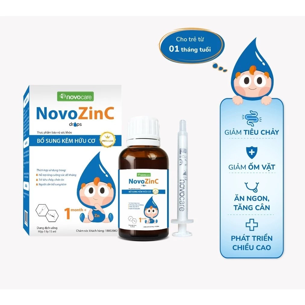 Kẽm Hữu Cơ Novocare NovozinC Cho Bé Ăn Ngon, Tiêu Hóa Tốt, Hỗ Trợ Tăng Đề Kháng ( 15ml )