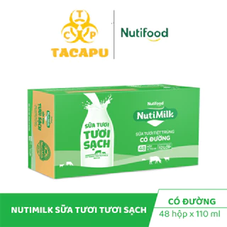 Thùng 48 Hộp NutiMilk Sữa tươi tươi sạch tiệt trùng nguyên chất hộp 110ml NUTIFOOD - TACAPU