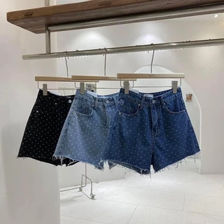 Quần đùi jean nữ in chấm bi xịn xò mẫu mới hot - Quần Short Mon Jeans