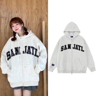 Áo Hoodie Zip Nam Nữ In Chữ SANJATL Form Rộng Unisex , Áo Khoác Nỉ 2 Màu Đen Xám Trắng Mũ Trùm 2 lớp