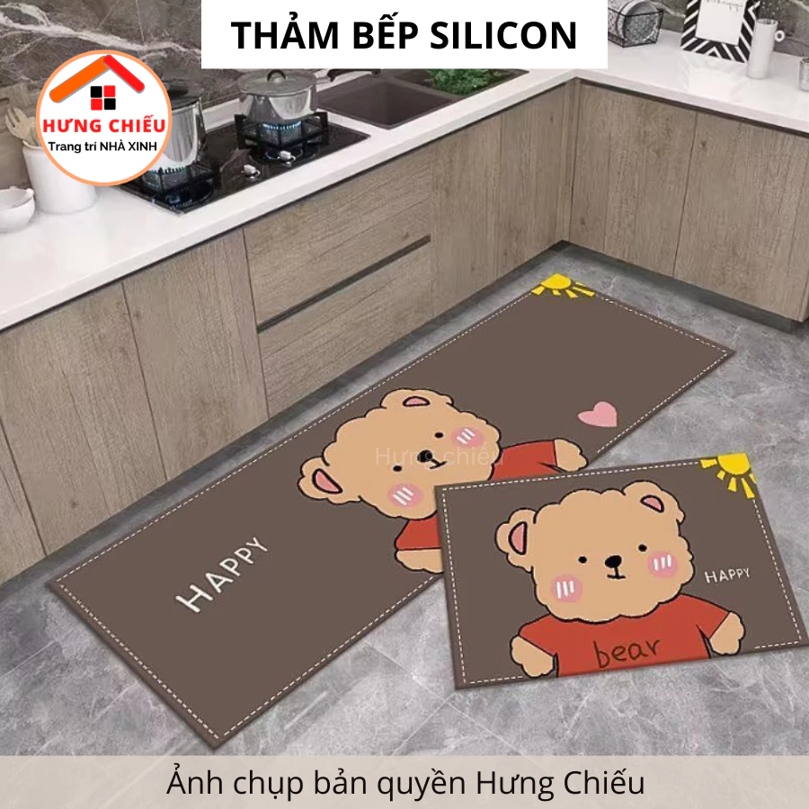 Thảm bếp silicon siêu thấm vải nappa, siêu mềm siêu dày, siêu thấm nước đế cao su chống trơn trượt - Hưng Chiếu ED09