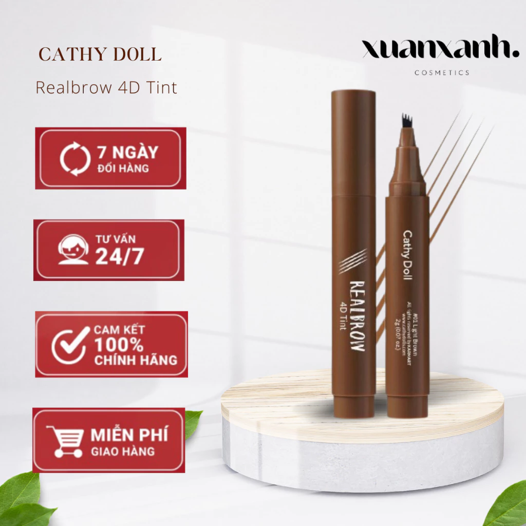 Bút phẩy sợi mày 4D tự nhiên, giữ lâu cả ngày Cathy Doll Real Brow 4D Tattoo Tint 2g (Auth Thái)