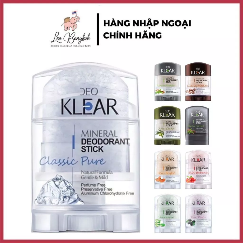 Lăn Khử Mùi, Lăn Nách Đá Khoáng DEO Klear Pure Classic Hương Thơm Dịu Nhẹ Không Gây Kích Ứng Hàng Thái Lan 70g