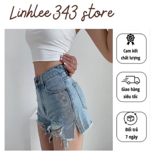 Quần Đùi Jeans Nữ xẻ hông , Quần Short Nữ Chất Liệu Denim Tua Rua Phong Cách Rách Trẻ Trung