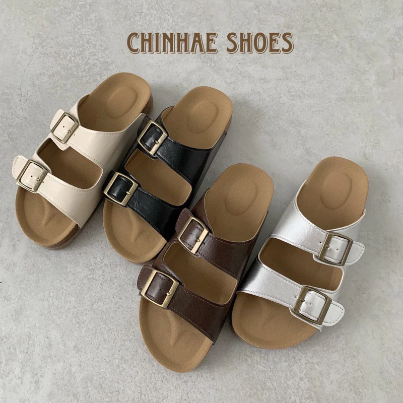 Dép quai ngang 2 khoá da PU cao cấp đế trấu thời trang nữ phong cách trẻ trung đế bằng tăng chiều cao nam nữ D022