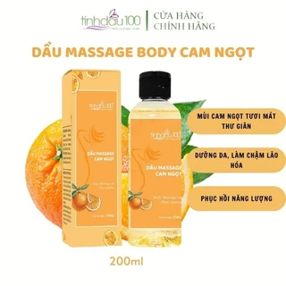 Dầu massage body cam ngọt Tinh Dầu 100 thư giãn. Tinh dầu matxa toàn thân giảm mệt mỏi chai 200ml