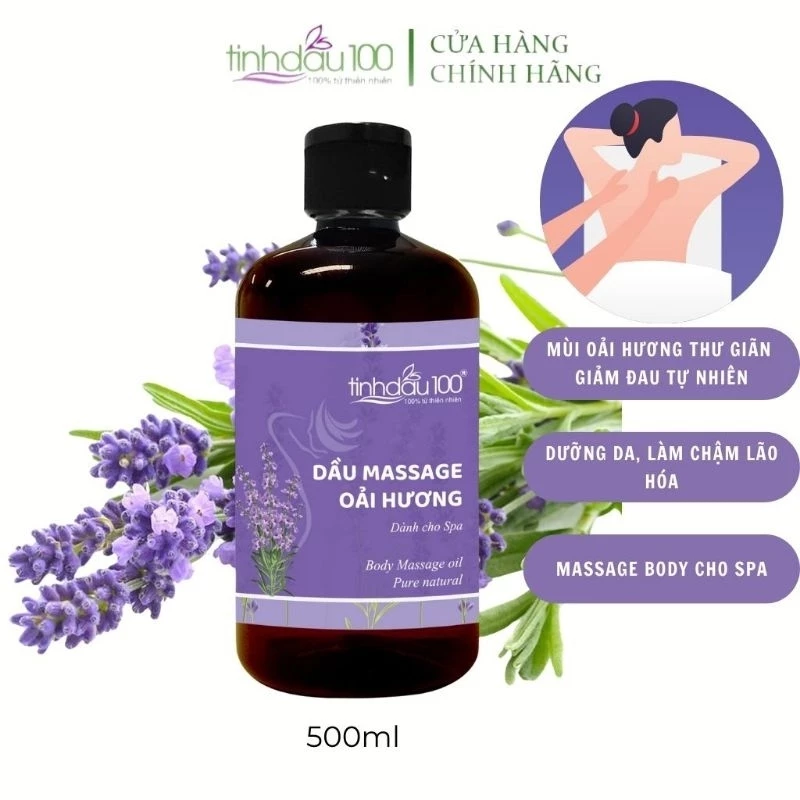 Dầu massage body oải hương lavender cho Spa hương thơm thư giãn, dưỡng da, ngủ ngon 500ml Tinh Dầu 100