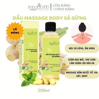 Dầu massage body sả gừng Tinh Dầu 100 làm nóng thư giãn, xoa bóp bấm huyệt, giảm đau mỏi chai 200ml