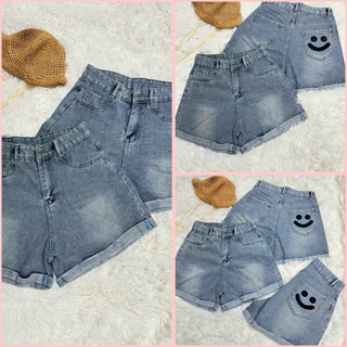 Quần short nữ thêu hình mặt cười, quần short jean siêu xinh đủ size cho các nàng lựa chọn