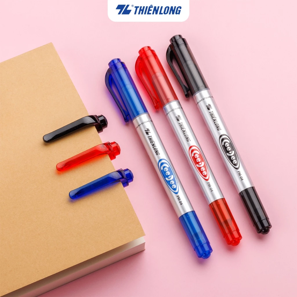 Combo Bút lông dầu Thiên Long 2 đầu PM-04 - Bút lông dầu bám dính tốt: Giấy, gỗ,nhựa, thủy tinh