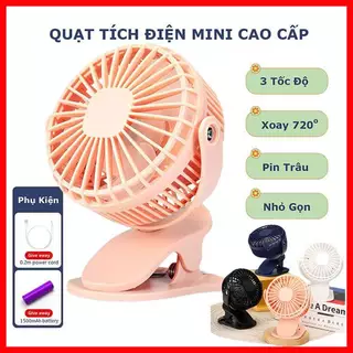 Quạt sạc tích điện mini để bàn AF-01 đa năng, quạt tích điện kẹp xe nôi xe đẩy 3 chế độ, xoay 720 độ, độ ồn thấp