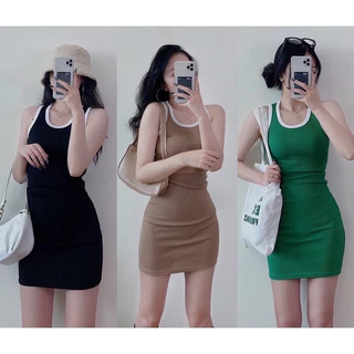 Váy ba lỗ khoét vai dáng dài phối viền chất thun gân co dãn ôm body Samsu.clothing_saigon