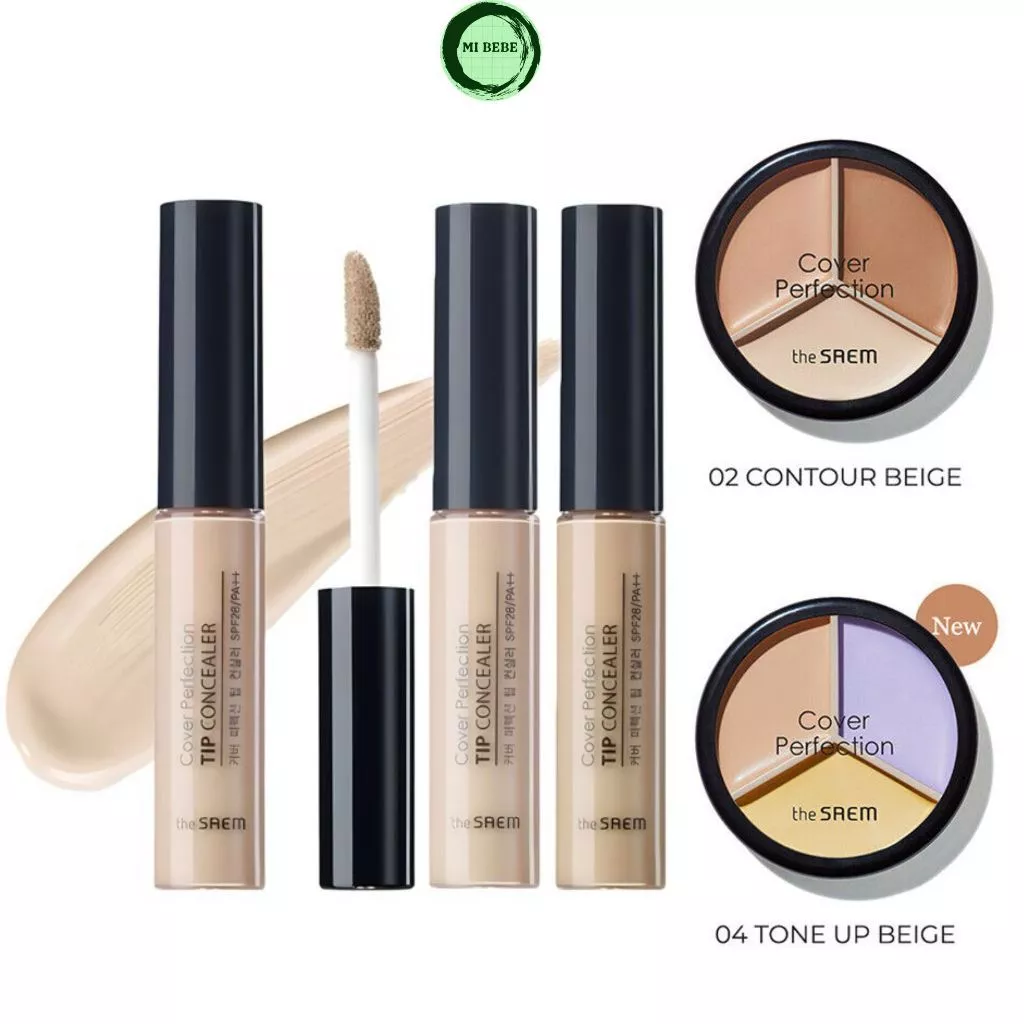 Triệt Sắc 3ô THE SAEM Cover Perfection Triple Pot Concealer đều màu da đốm đỏ quầng thâm mắt thâm mụn - Mibebe