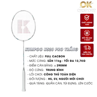 Vợt Cầu Lông Kumppo K520 Pro Chính Hãng Khung Carbon Căng Sẵn 11kg Tặng Kèm Quấn Cán Và Túi Đựng