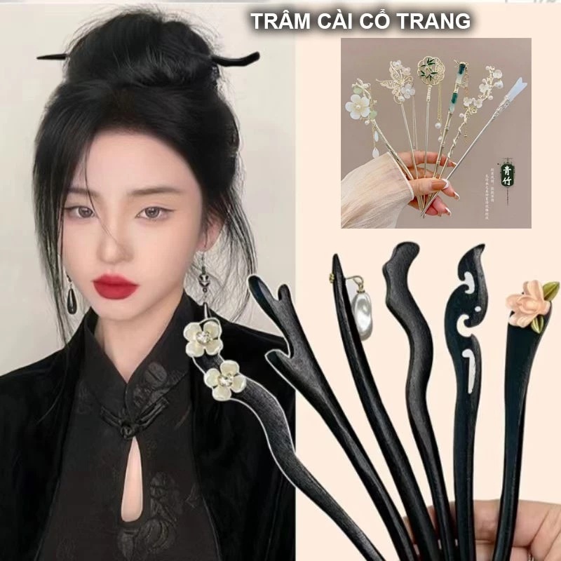 Trâm Cài Tóc cổ trang Hoa Kim Loại, gỗ Trung Hoa cài đầu chụp ảnh kỹ yếu chụp ảnh áo dài mùa thu sang trọng