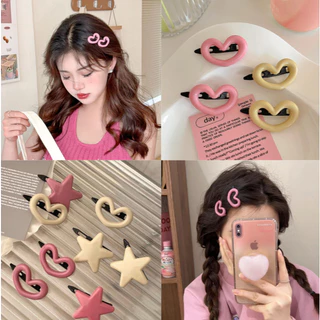 Kẹp Tóc Ngôi Sao y2k, Kẹp Tóc Mái Hình Trái Tim Hàn Quốc Màu Hồng Xinh Cute Mini Cho Bé đồ 1k free ship