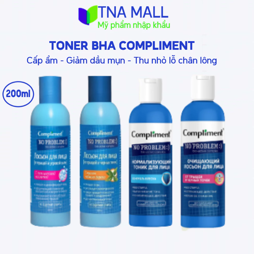 Nước hoa hồng, toner BHA Compliment No Problem 200ml làm sạch sâu, kiềm dầu, mờ thâm giảm sưng viêm do mụn